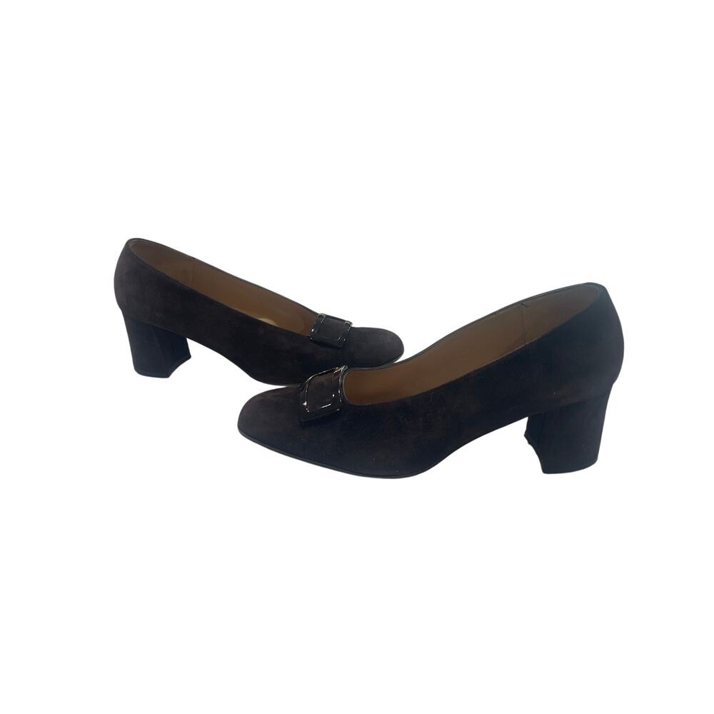 Vintage Saks Fifth Avenue Collection Brown Suede Block Heel Pumps size 8